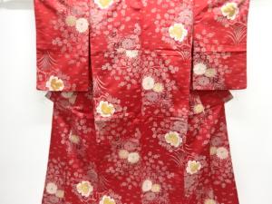 大正ロマン　草花模様織出しお召し着物